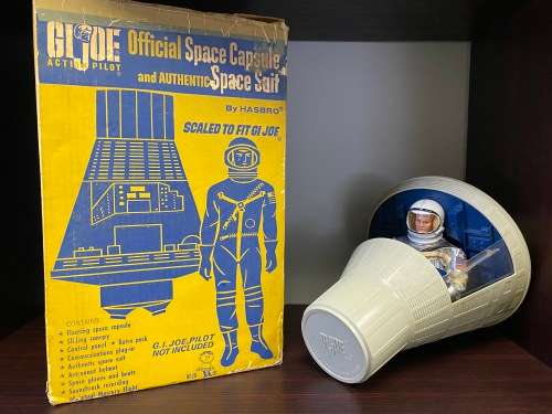 VINTAGE GI JOE ACTION PILOT SPACE CAPSULE WITH A 1964 Original GI Joe Figure AND BOX 1966